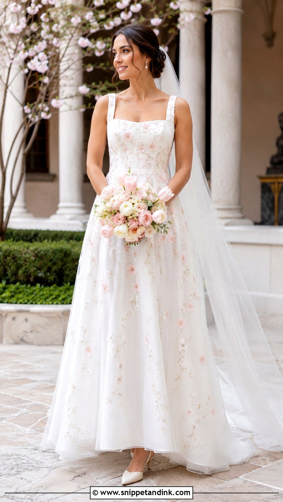 Cherry Blossom Square Neck Wedding Dress - Snippet and Ink - 20 Cherry Blossom Wedding Dress Ideas