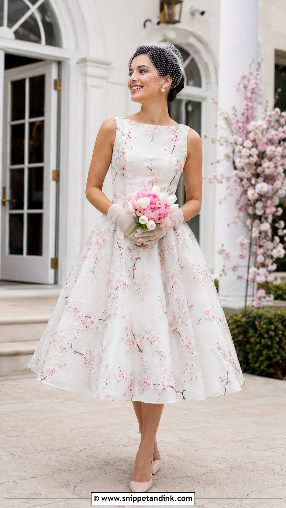 Cherry Blossom Tea Length Wedding Dress - Snippet and Ink - 20 Cherry Blossom Wedding Dress Ideas