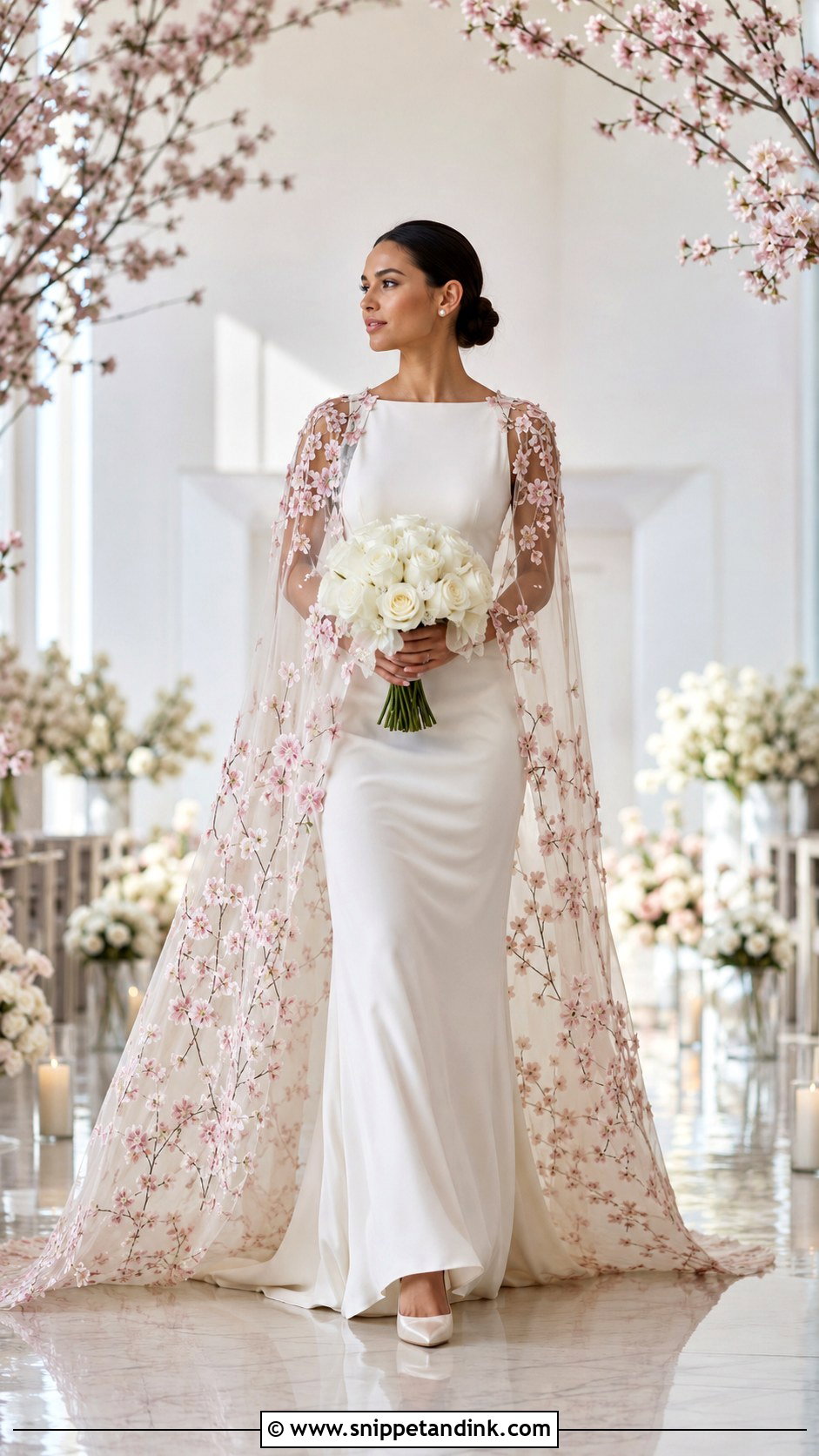 Cherry Blossom Wedding Dress With Cape - Snippet and Ink - 20 Cherry Blossom Wedding Dress Ideas
