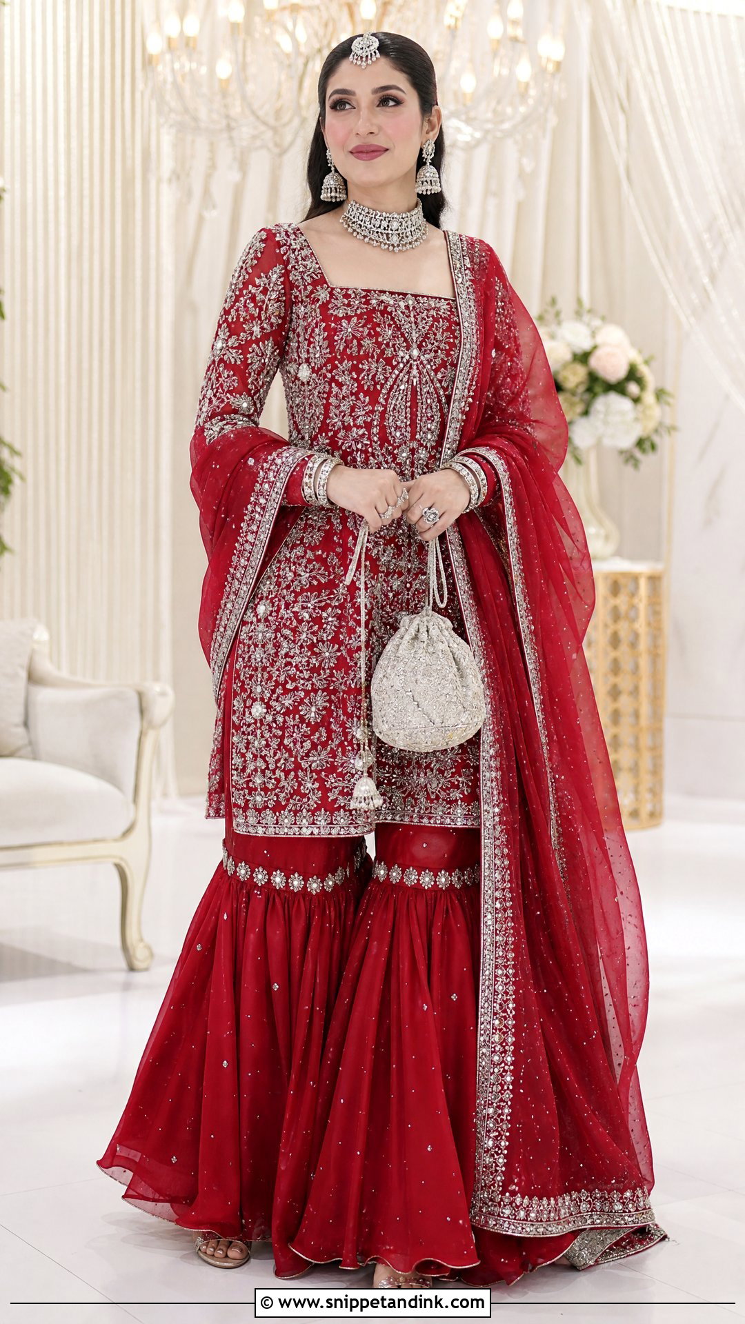 Cherry Red Garara With Silver Work - Snippet and Ink - 20 Red Garara Dress Pakistani Bridal Ideas