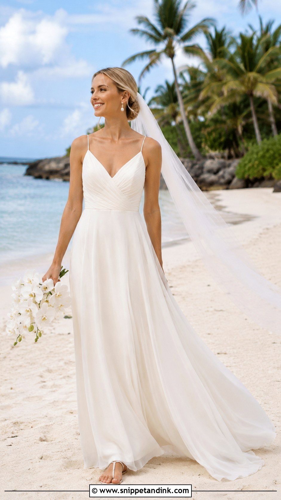 Chiffon A Line Beach Wedding Dress - Snippet and Ink - 20 Destination Wedding Dress Beach Ideas