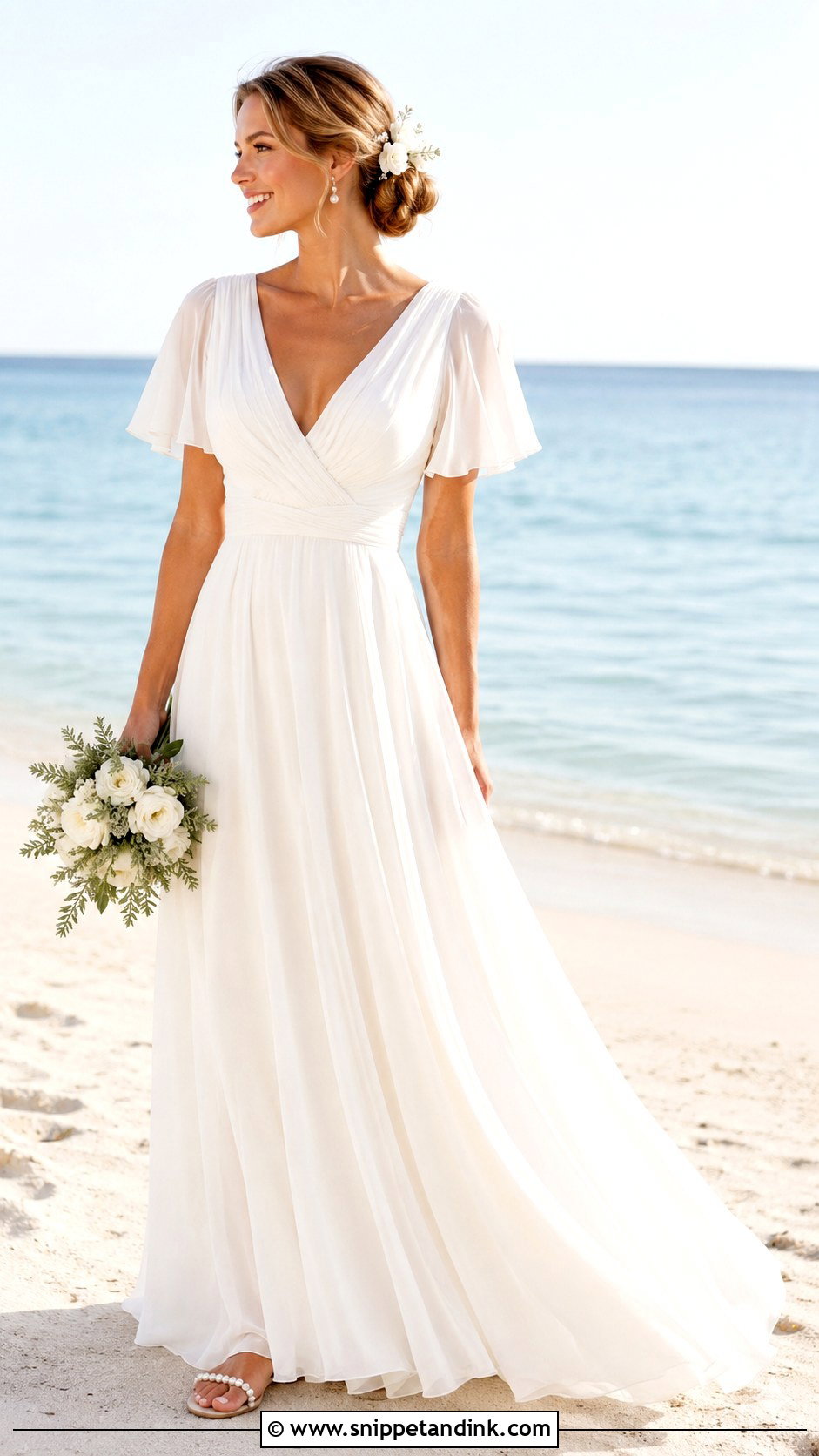 Chiffon A Line Beach Wedding Dress - Snippet and Ink - 20 Beachy Wedding Dress Beach Styles