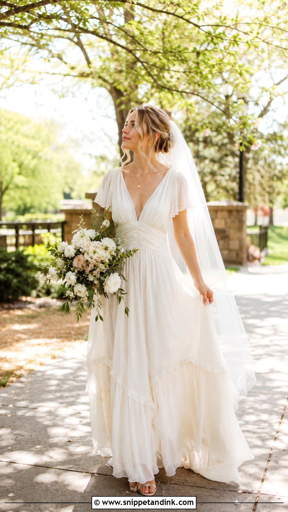 Chiffon A Line Boho Bridal Gown - Snippet and Ink - 20 Boho Bridal Gowns