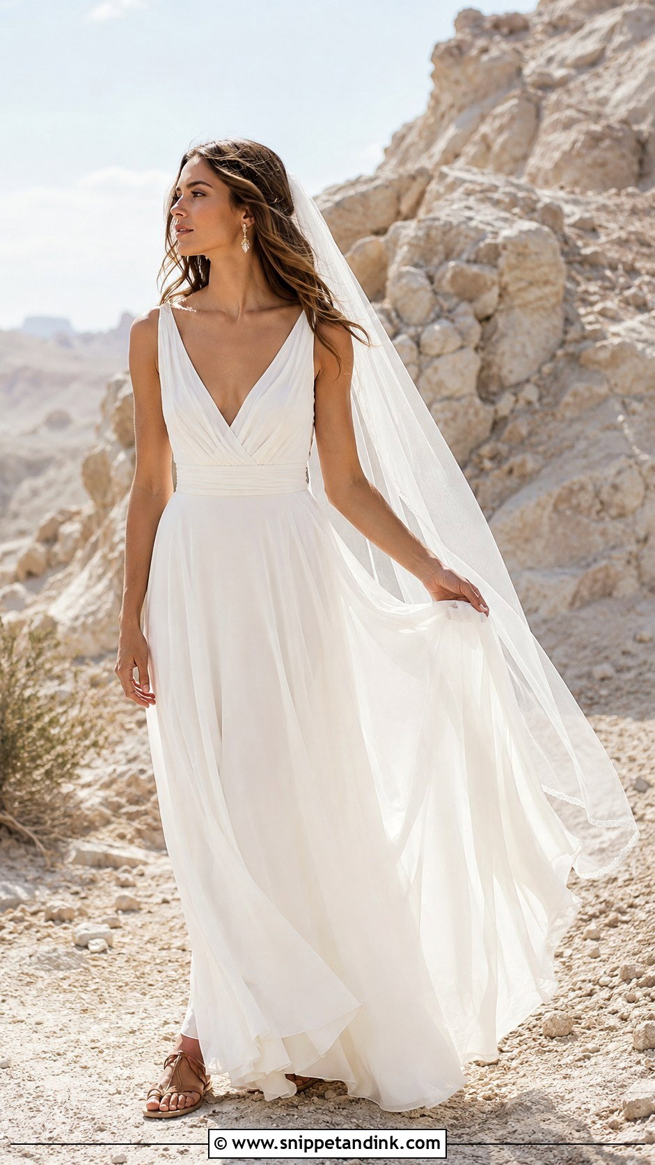 Chiffon A Line Desert Wedding Dress - Snippet and Ink - 20 Desert Wedding Dress Ideas