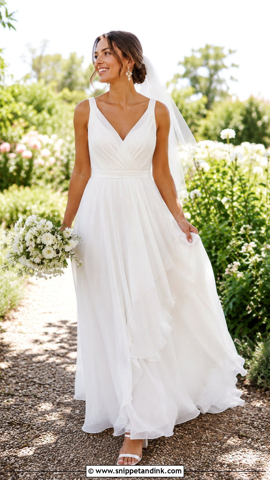 Chiffon A Line Draped Wedding Dress - Snippet and Ink - 20 Draping Wedding Dress Ideas