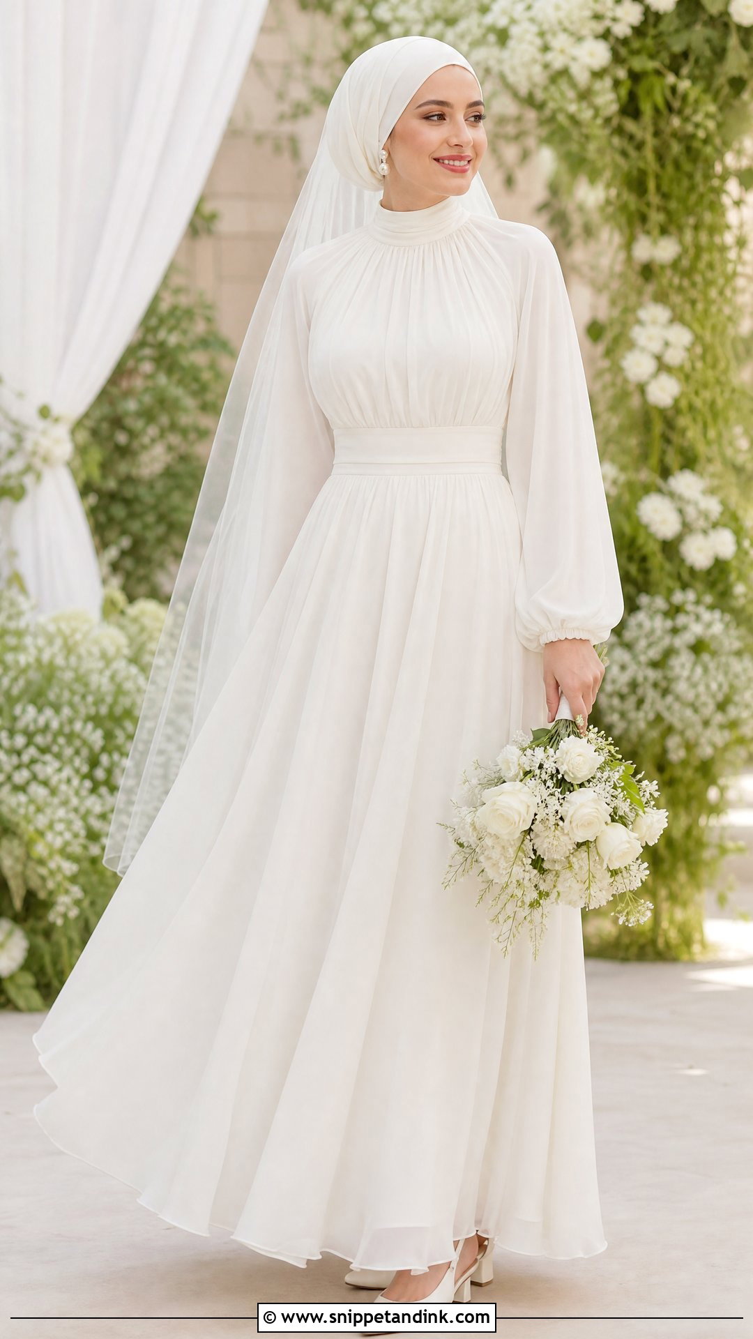 Chiffon A Line Hijab Wedding Dress - Snippet and Ink - 20 Wedding Dresses for Hijabi Girl
