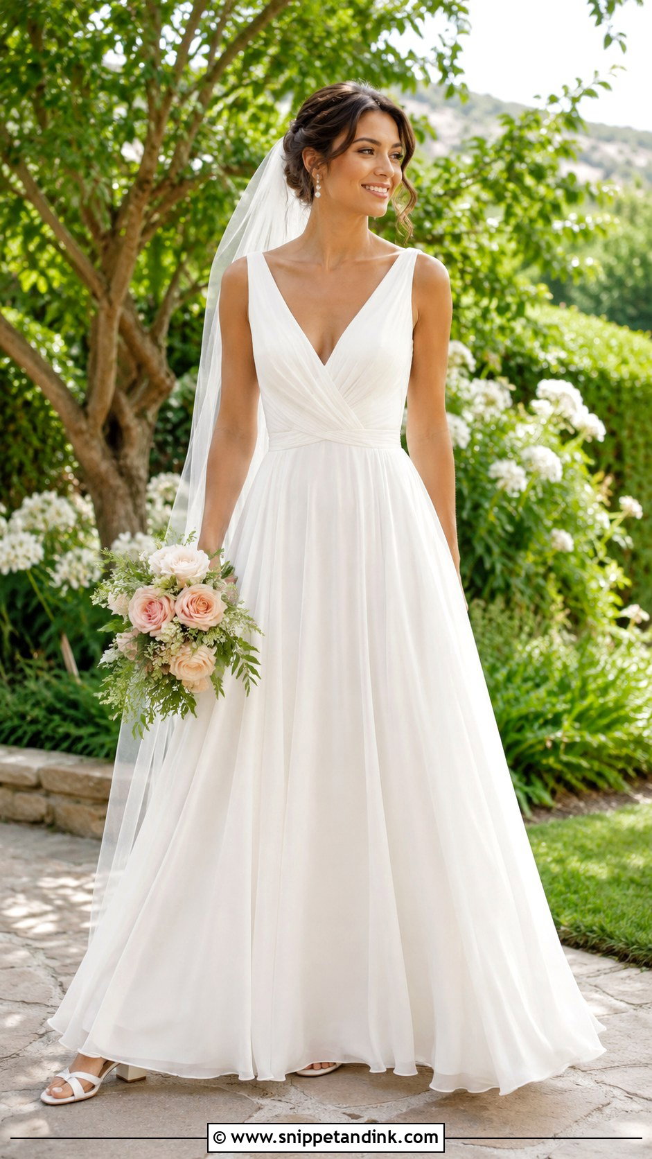 Chiffon A Line June Wedding Dress - Snippet and Ink - 20 June Wedding Dress Ideas