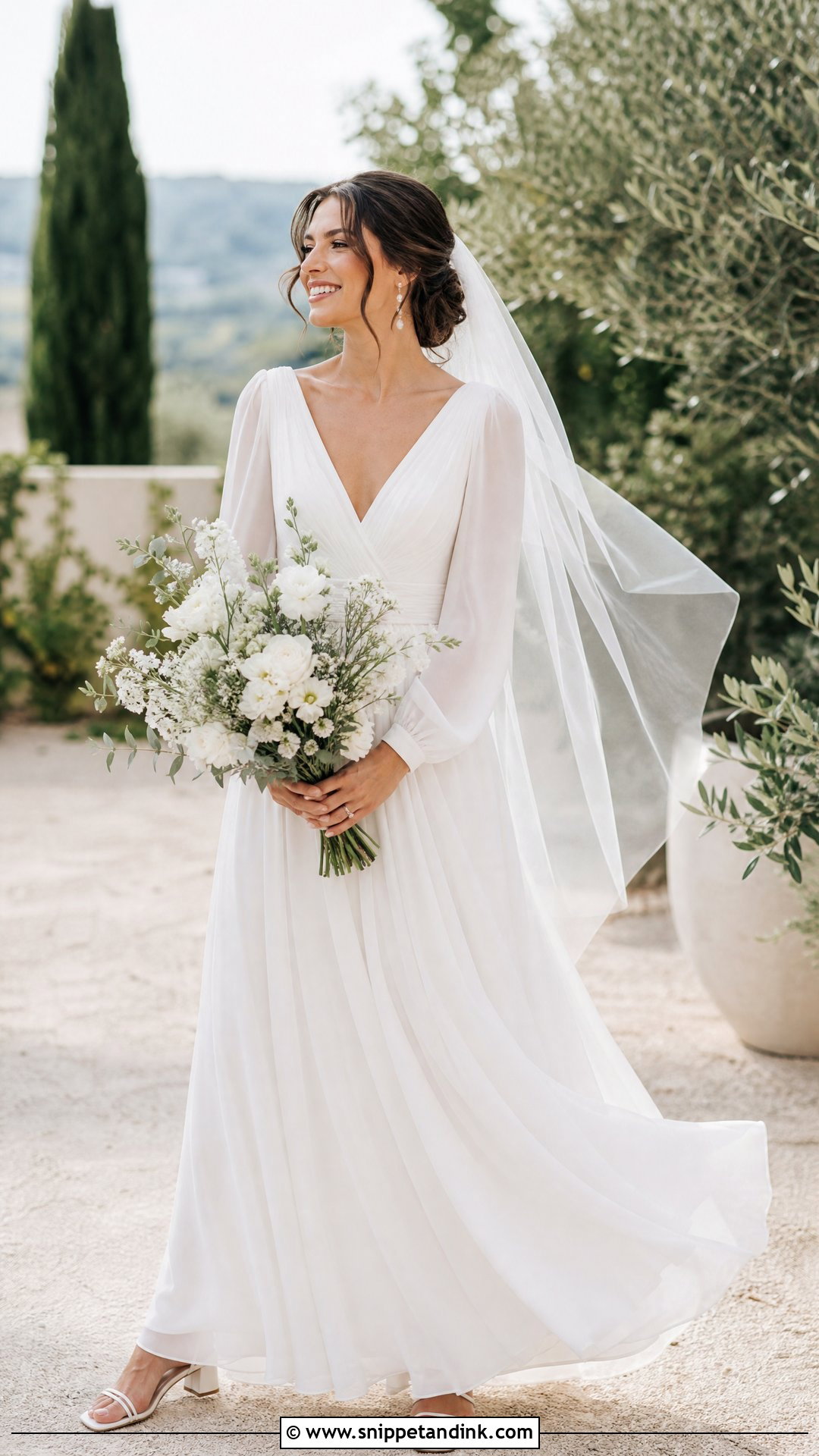 Chiffon A Line Long Sleeve Wedding Dress - Snippet and Ink - 20 Timeless Wedding Dress Long Sleeve Ideas