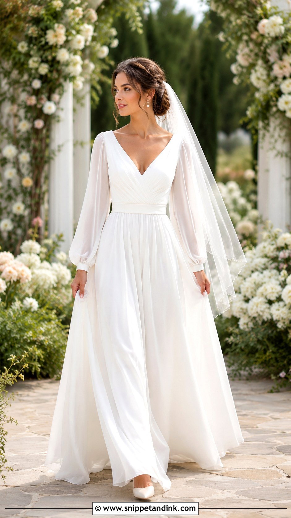 Chiffon A Line Long Sleeve Wedding Dress - Snippet and Ink - 20 Long Sleeve Flowy Wedding Dress Ideas