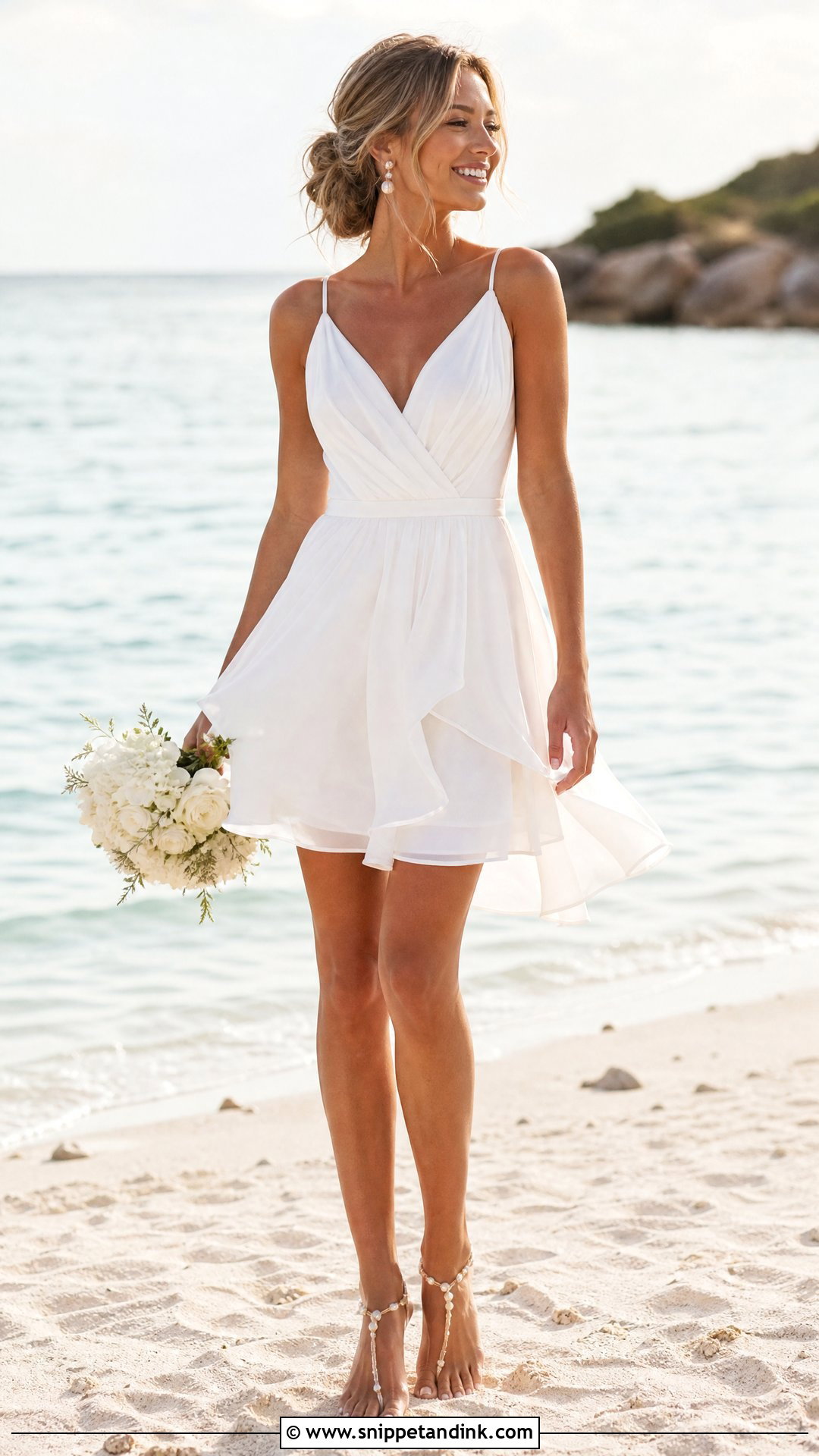 Chiffon A Line Mini Beach Wedding Dress - Snippet and Ink - 20 Short Beach Wedding Dresses