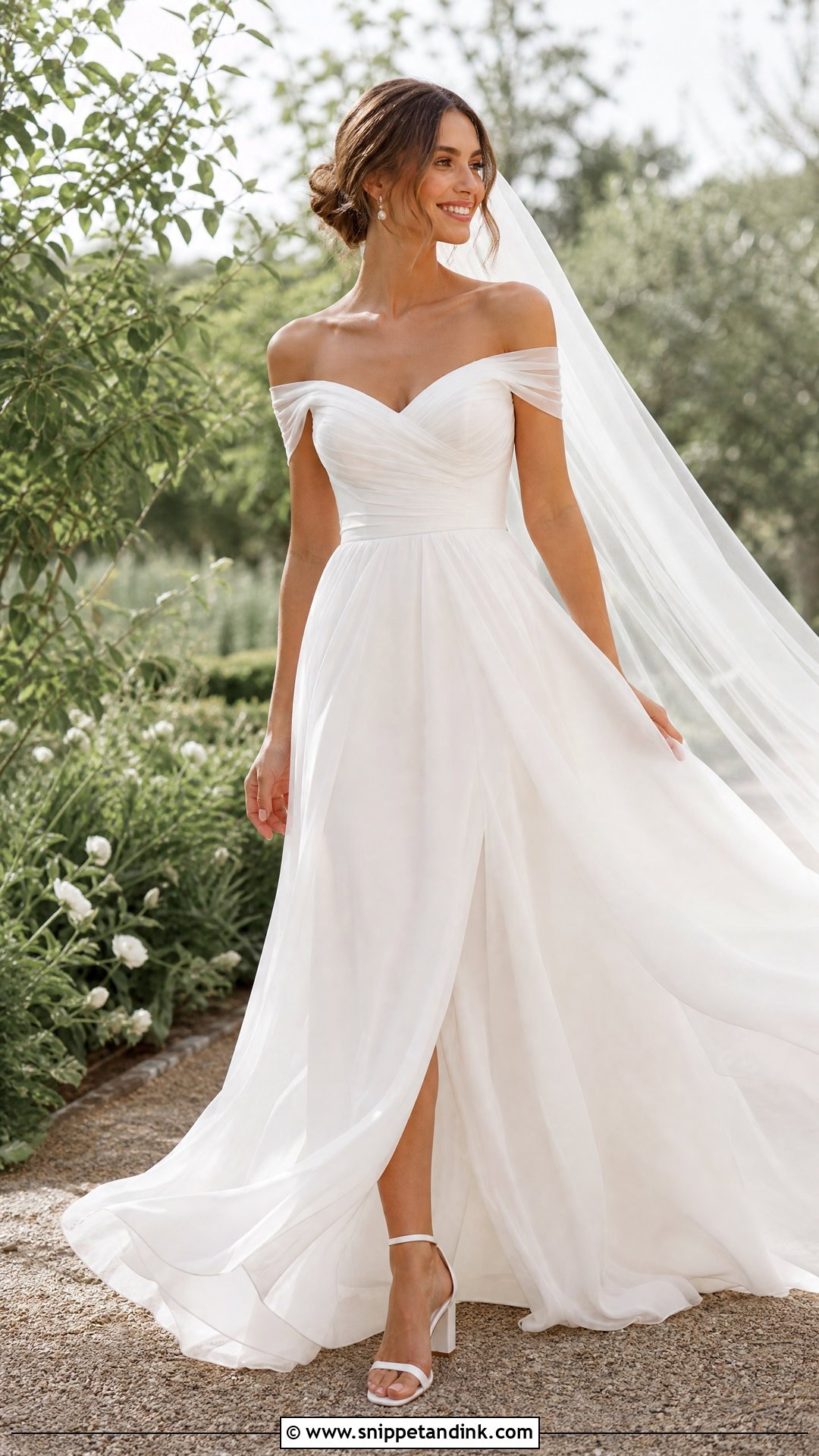 Chiffon A Line Off the Shoulder Wedding Dress - Snippet and Ink - 20 Simple Off the Shoulder Wedding Dress Ideas