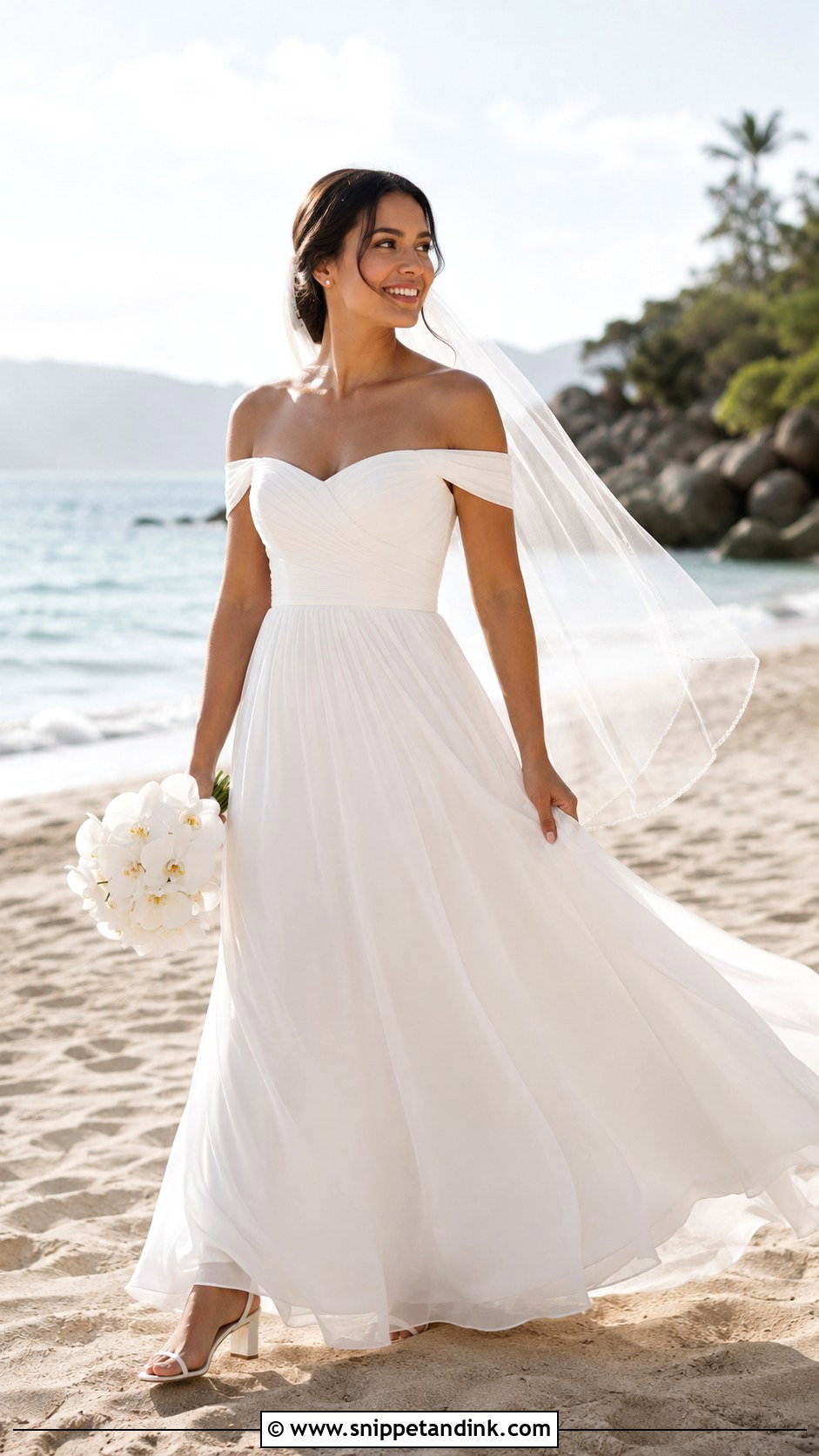 Chiffon A Line Off the Shoulder Wedding Dress - Snippet and Ink - 20 A Line Wedding Dress Off the Shoulder Ideas