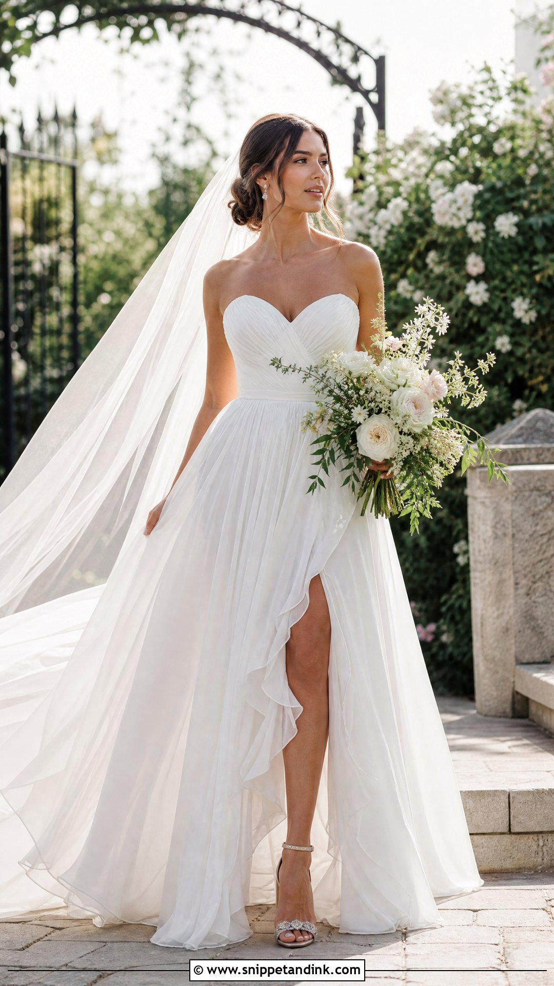 Chiffon A Line Princess Wedding Dress With Slit - Snippet and Ink - 20 Wedding Dresses a Line Princess