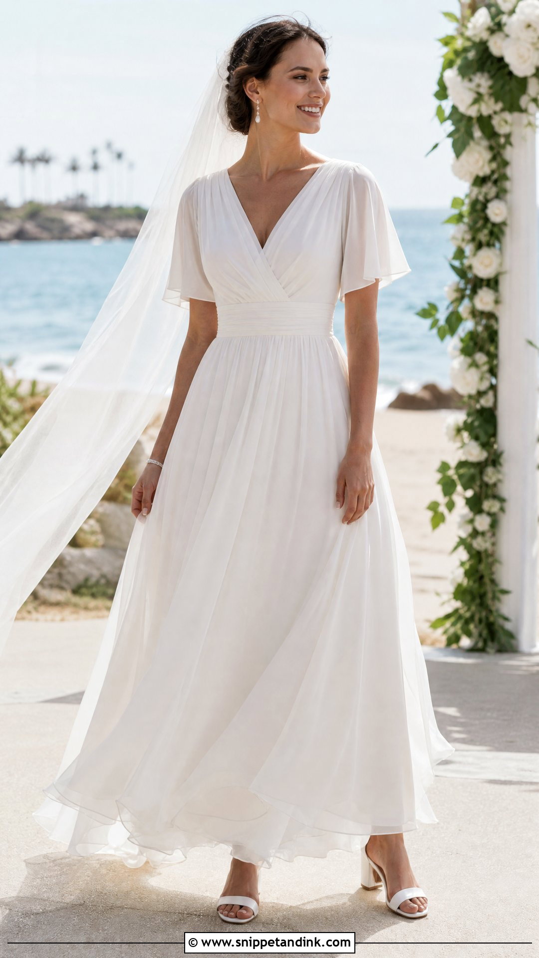 Chiffon A Line Short Sleeve Wedding Dress - Snippet and Ink - 20 Wedding Dresses with Short Sleeves