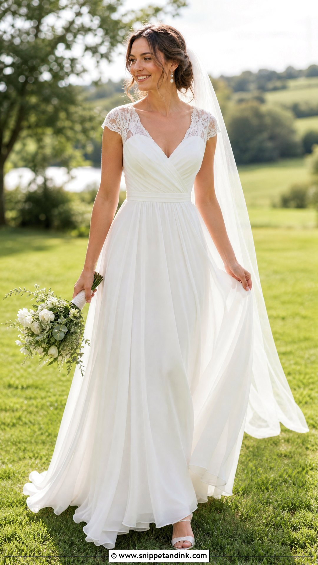 Chiffon A Line Wedding Dress - Snippet and Ink - 20 Romantic Fairytale Wedding Dresses