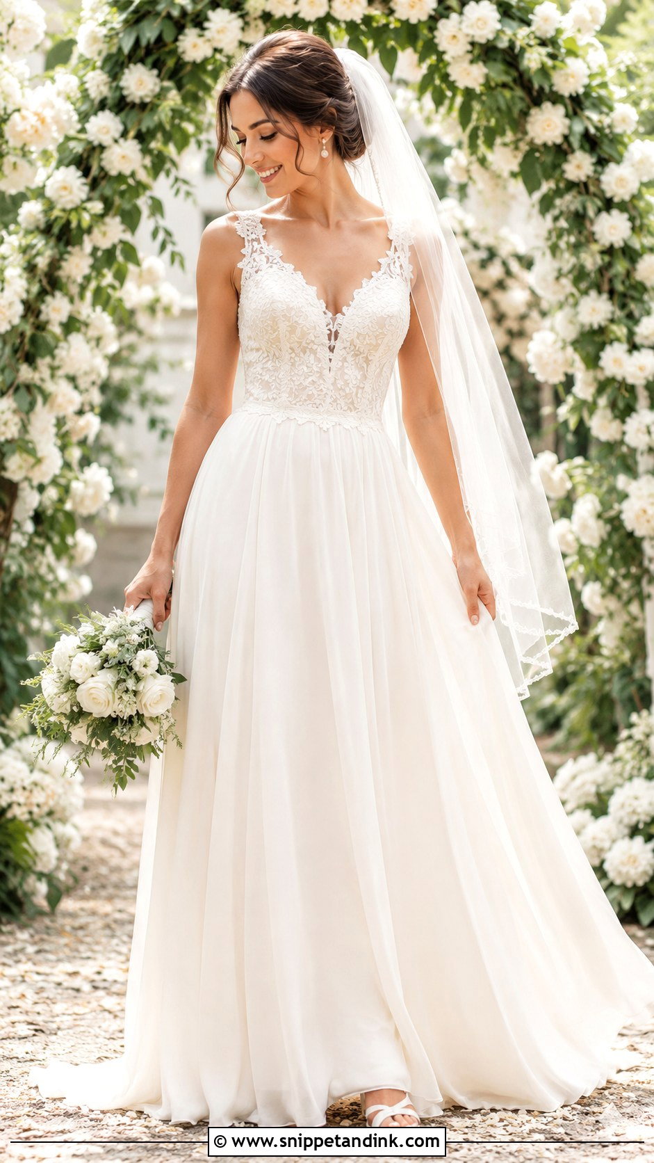 Chiffon A Line Wedding Dress - Snippet and Ink - 25 Flowy Romantic Wedding Dress Ideas