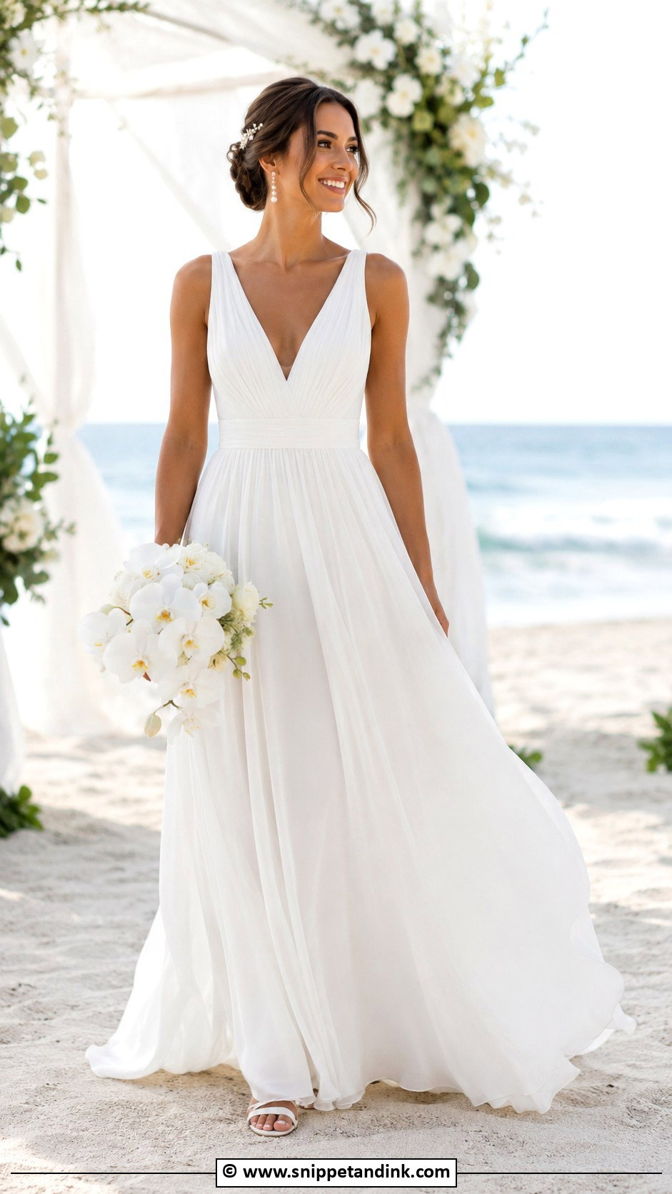 Chiffon A Line Wedding Dress With Beach Sandals - Snippet and Ink - 30 Aline Wedding Dress Ideas