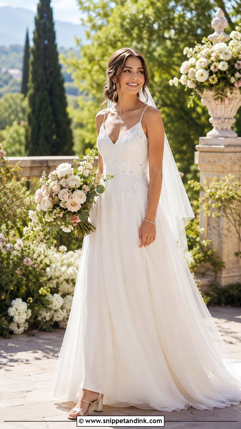 Chiffon A Line Wedding Dress With Beads - Snippet and Ink - 20 David’s Bridal Wedding Dresses