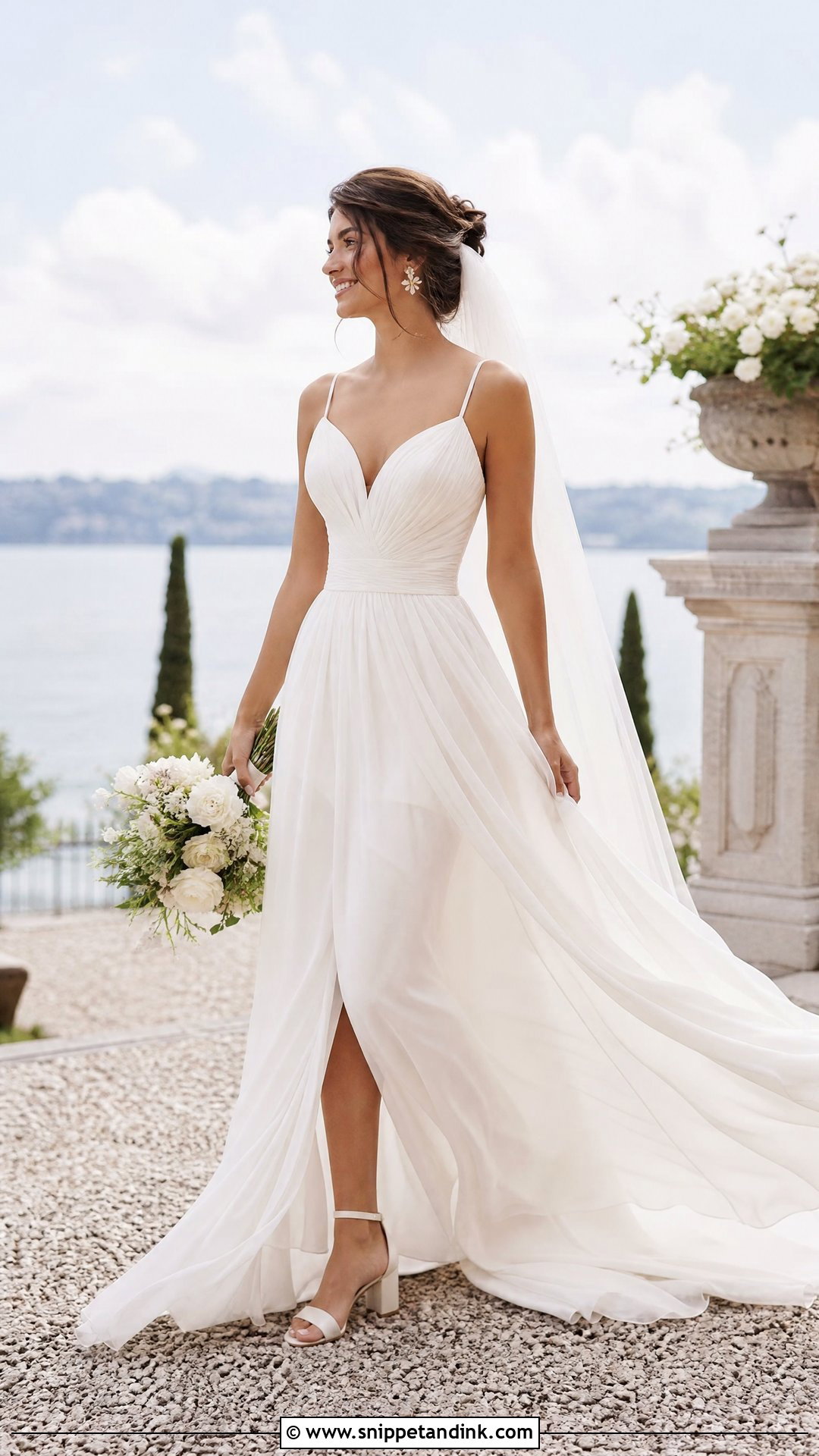 Chiffon A Line Wedding Dress With Chapel Train - Snippet and Ink - 20 Wedding Dress Train Lengths Ideas