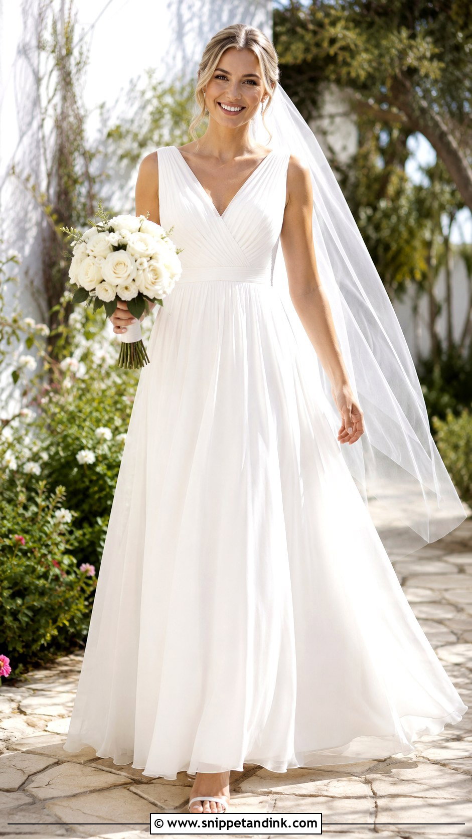 Chiffon A Line Wedding Dress With V Neckline - Snippet and Ink - 20 Classic a Line Wedding Dress Ideas