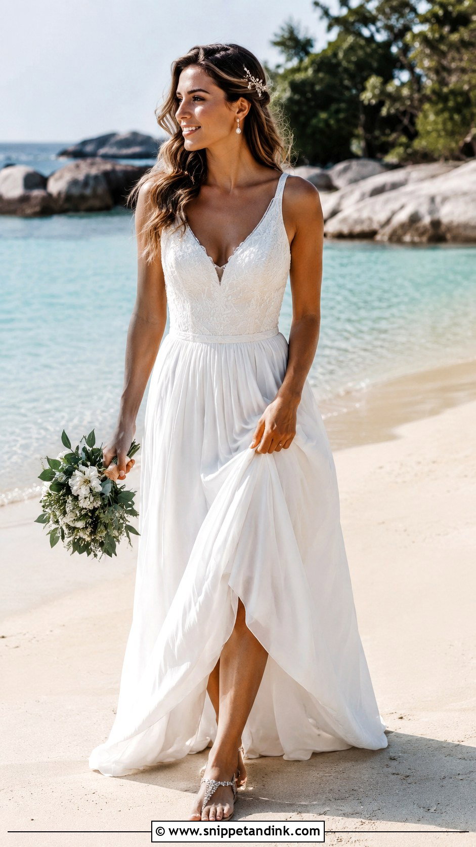 Chiffon Beach Boho A Line Wedding Dress - Snippet and Ink - 20 Boho a Line Wedding Dress Ideas