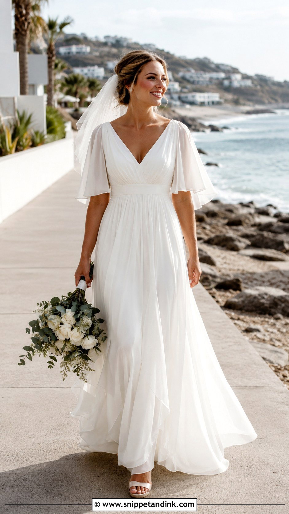 Chiffon Beach Butterfly Sleeve Wedding Dress - Snippet and Ink - 20 Butterfly Sleeve Wedding Dress Ideas