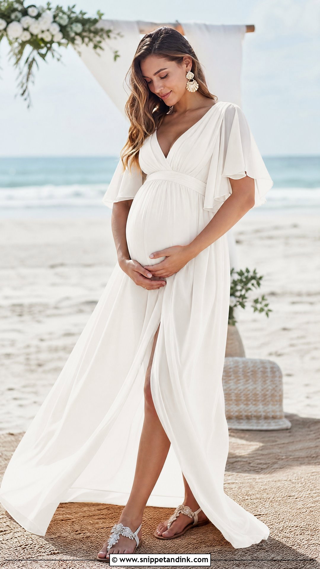 Chiffon Beach Maternity Wedding Gown - Snippet and Ink - 25 Maternity Wedding Gown Ideas