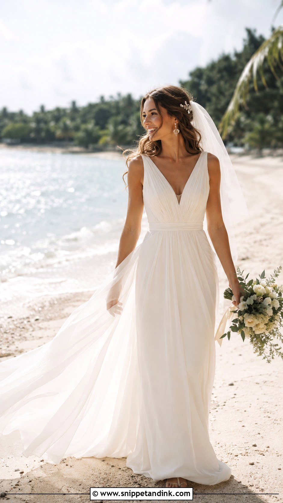Chiffon Beach Removable Train Wedding Dress - Snippet and Ink - 20 Removable Train Wedding Dress Ideas