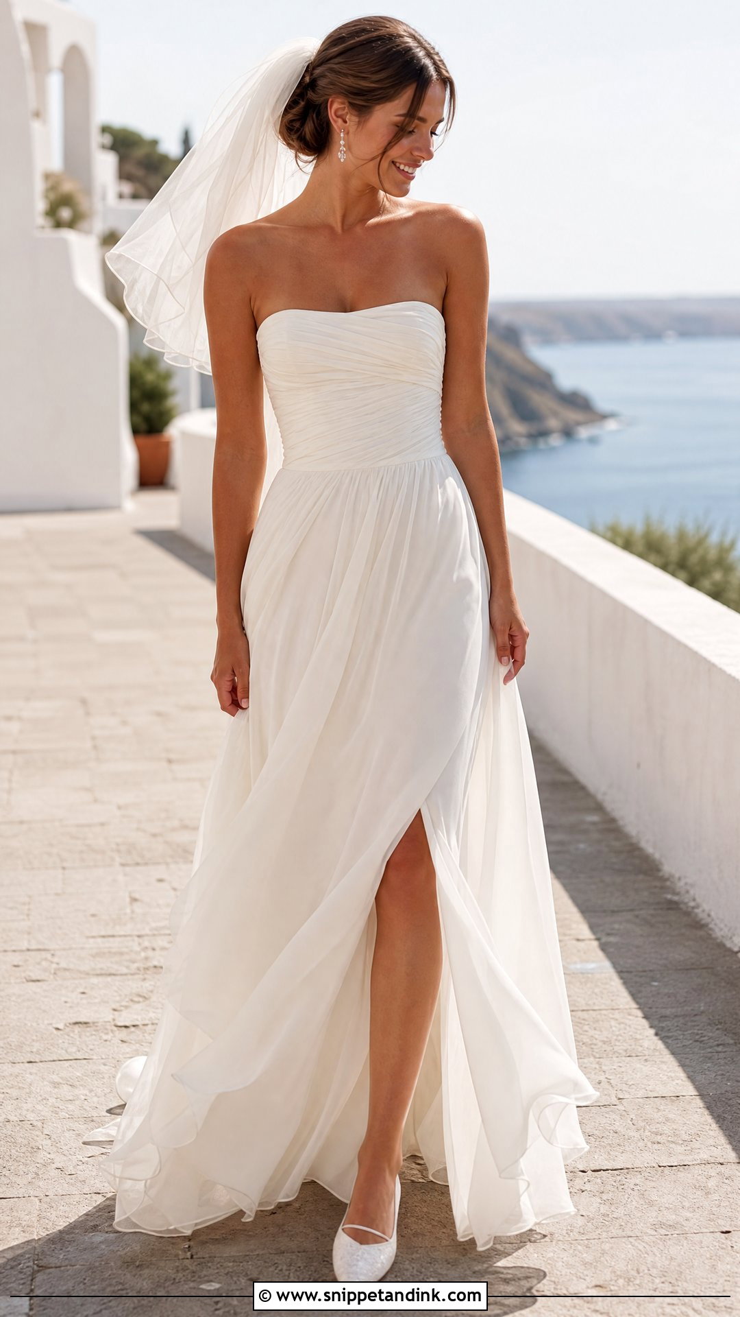 Chiffon Beach Strapless Wedding Gown - Snippet and Ink - 20 Strapless Wedding Gown Ideas