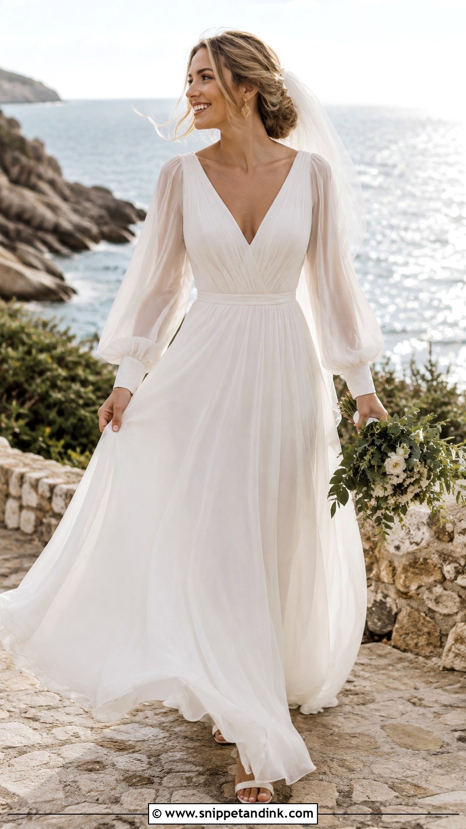 Chiffon Bishop Sleeve Bridal Gown - Snippet and Ink - 20 Long Sleeve Bridal Gown Ideas