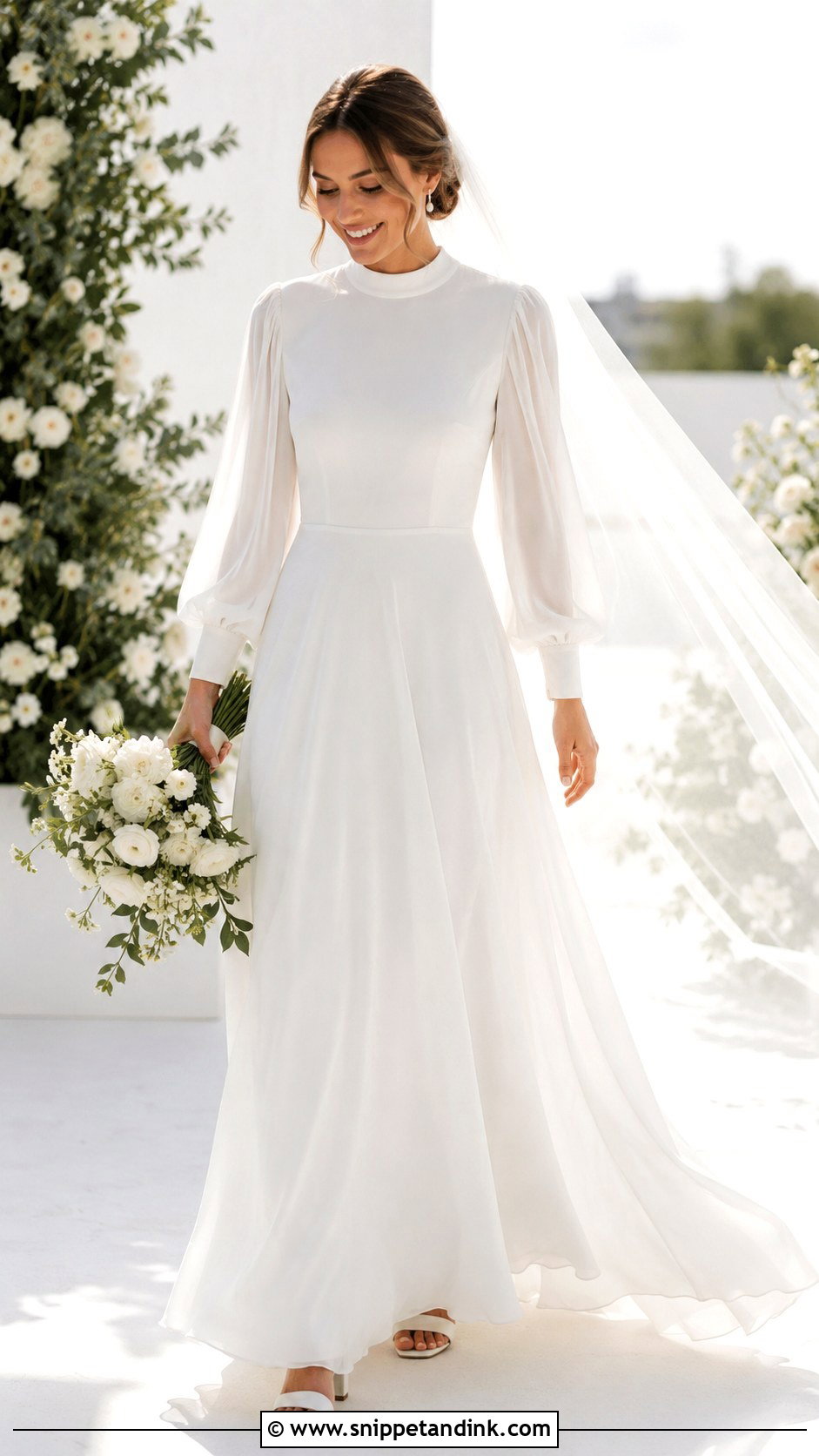 Chiffon Bishop Sleeve Wedding Dress - Snippet and Ink - 20 Modest Long Sleeve Wedding Dress Ideas