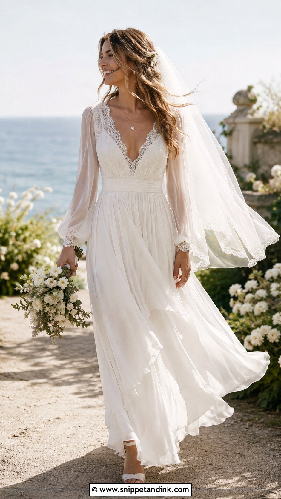 Chiffon Boho Long Sleeve Wedding Dress - Snippet and Ink - 20 Boho Long Sleeve Wedding Dress Ideas