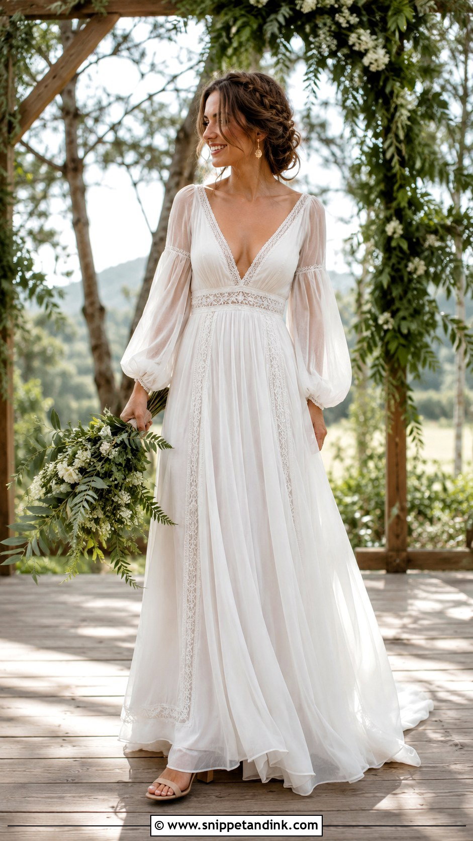 Chiffon Boho Wedding Dress With Puffy Sleeves - Snippet and Ink - 20 Wedding Dress with Puffy Sleeves