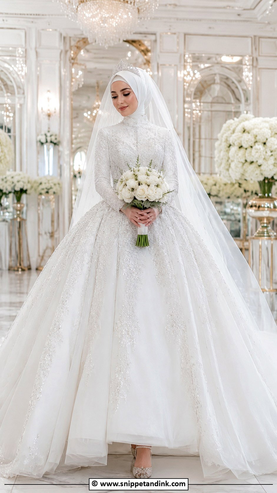 Chiffon Bridal Hijab With Ball Gown - Snippet and Ink - 30 Bridal Hijab Styles