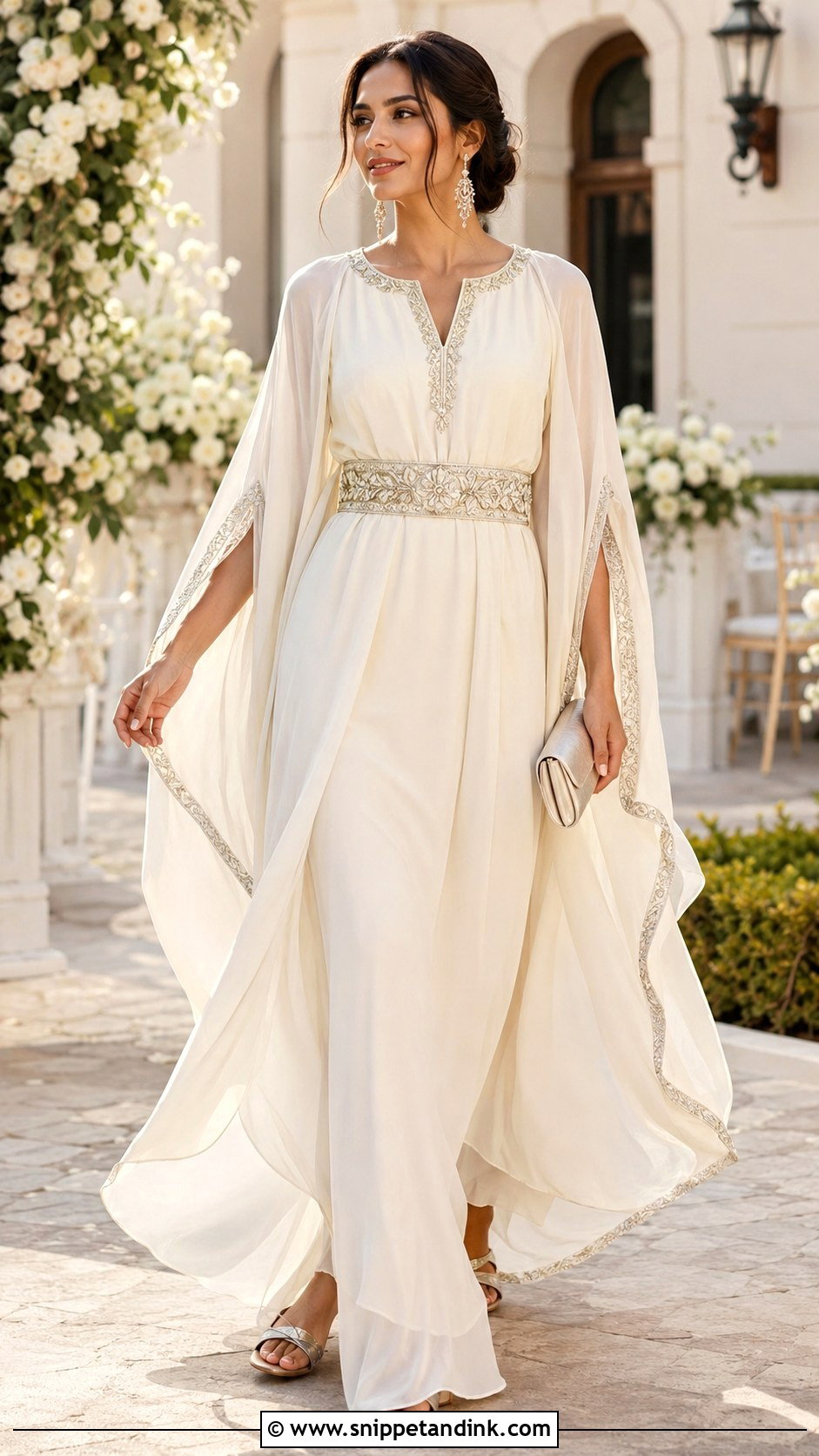 Chiffon Bridal Kaftan With Cape Sleeves - Snippet and Ink - 20 Bridal Kaftan Ideas