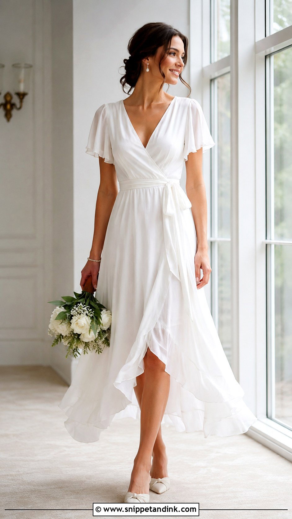 Chiffon Bridal Prep Dress With Pearl Accessories - Snippet and Ink - 20 Bridal Prep Dress Ideas