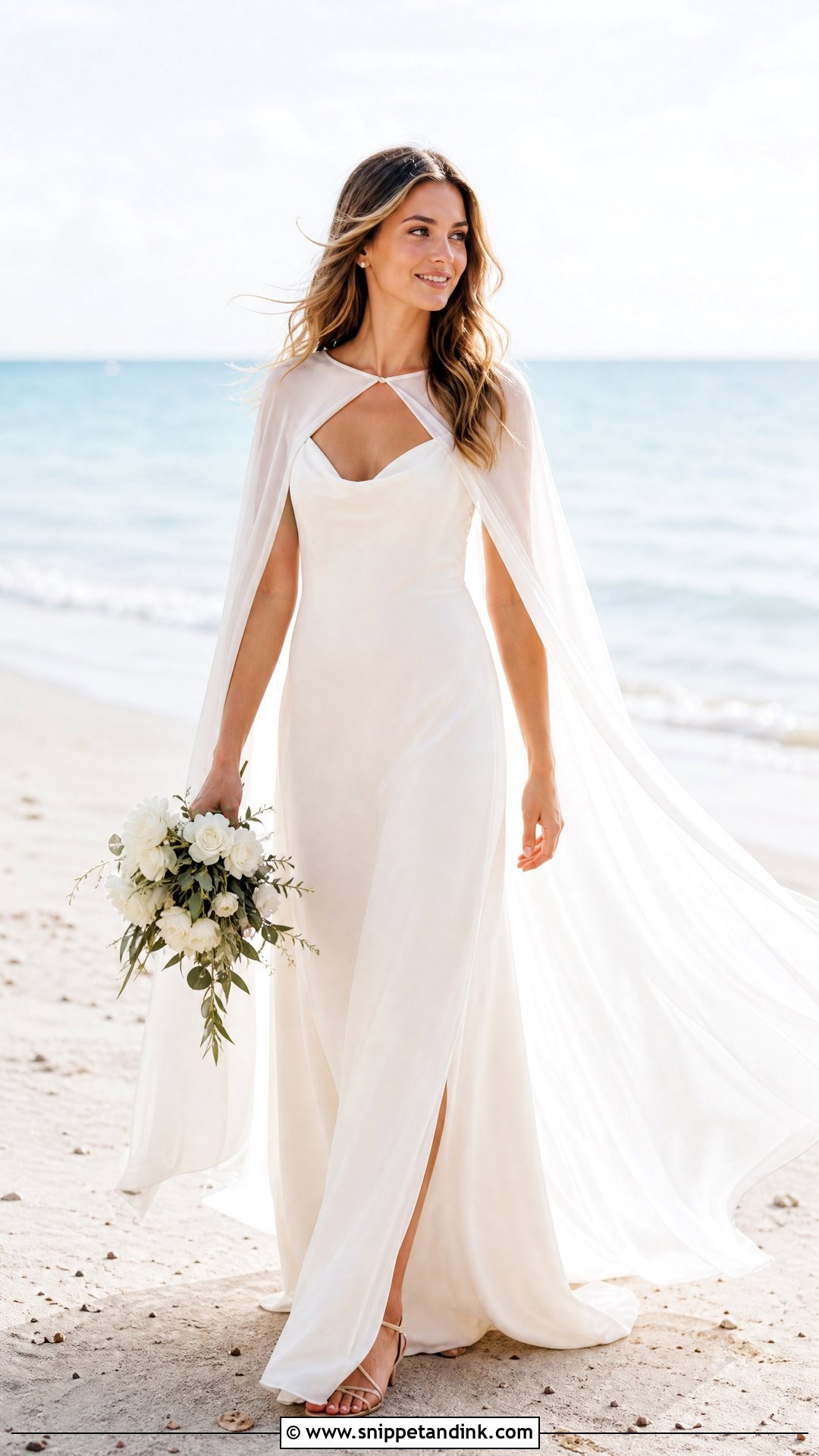 Chiffon Bride Cape With Beach Wedding Dress - Snippet and Ink - 25 Bride Cape Ideas