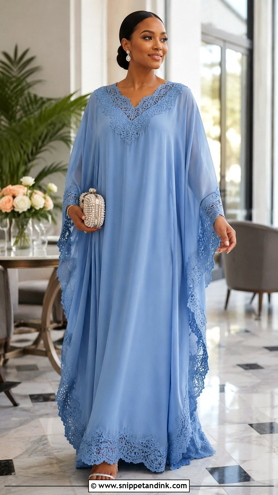 Chiffon Bubu Gown With Lace Trim - Snippet and Ink - 25 Bubu Gown Styles Chiffon