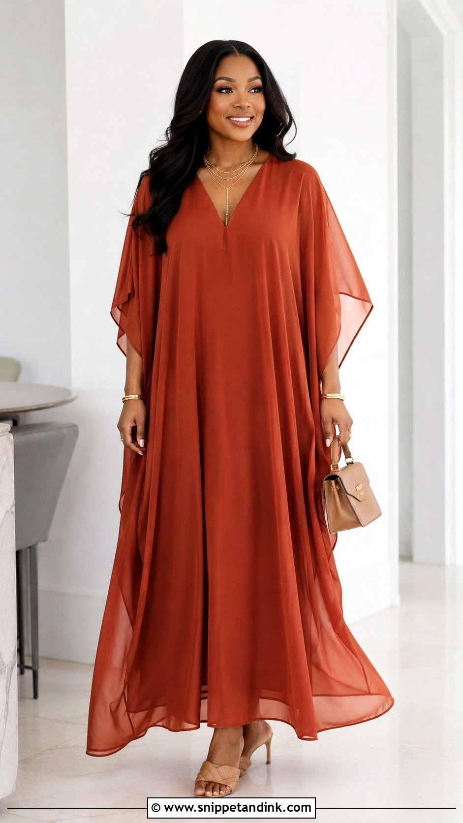 Chiffon Bubu Gown With Layered Necklace - Snippet and Ink - 25 Bubu Gown Styles Chiffon