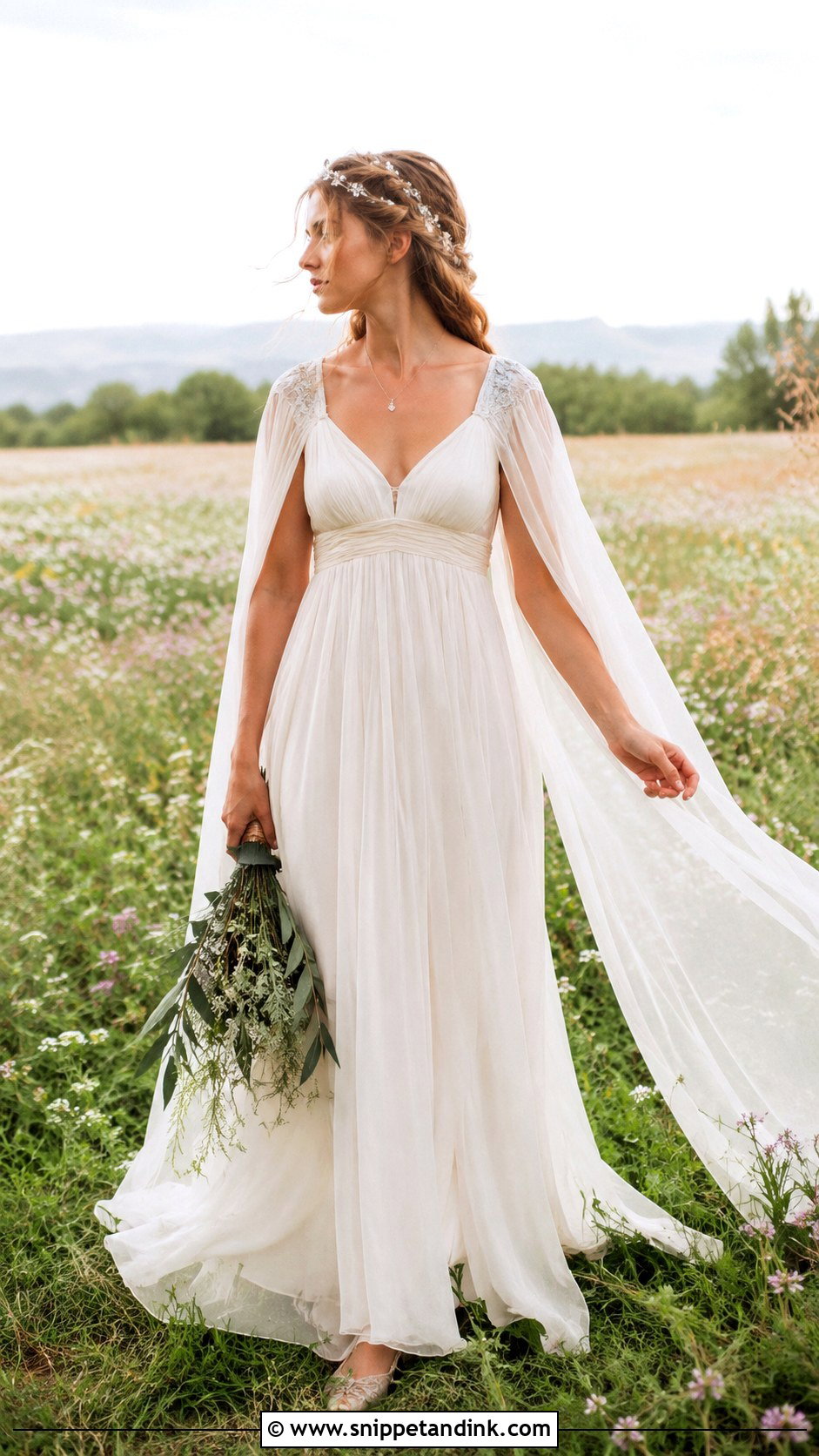 Chiffon Cape Sleeve Faerie Wedding Dress - Snippet and Ink - 20 Faerie Wedding Dress Ideas