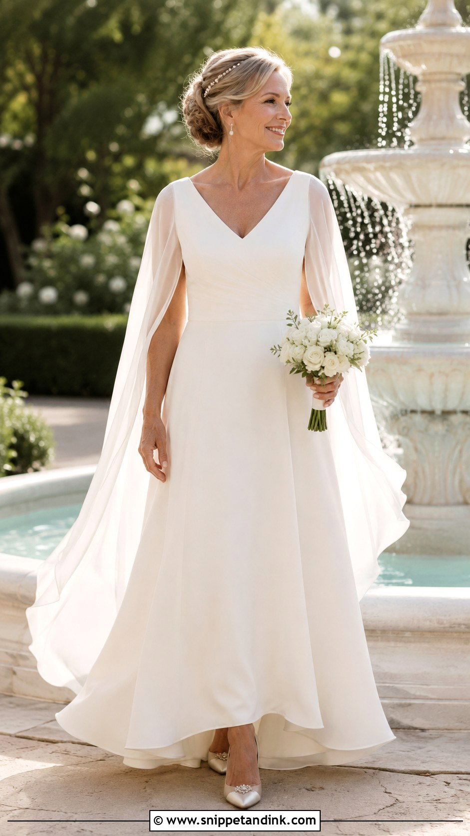 Chiffon Cape Sleeve Wedding Dress - Snippet and Ink - 20 Enchanted Garden Wedding Dress Ideas