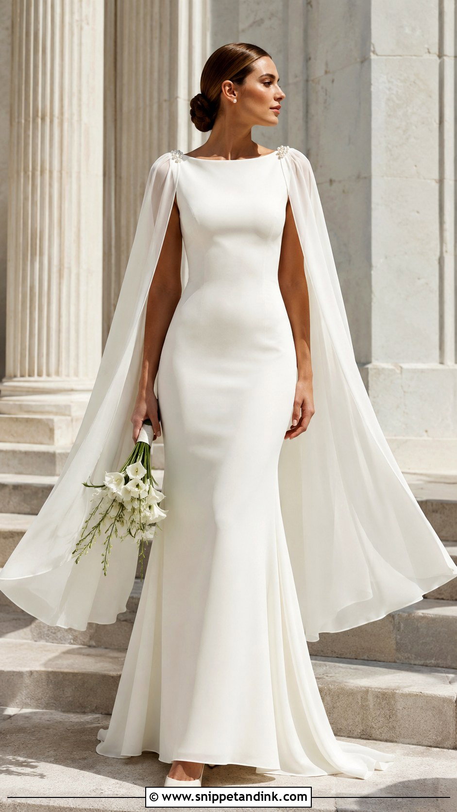 Chiffon Cape Sleeve Wedding Dress - Snippet and Ink - 20 Flowy Chiffon Wedding Dress Ideas