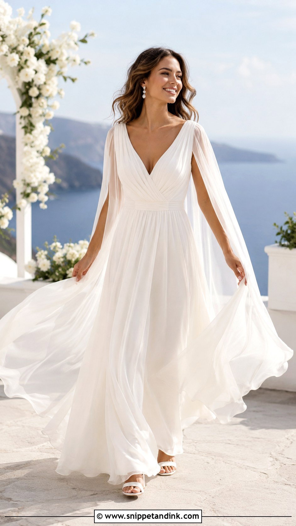 Chiffon Cape Sleeve Wedding Dress - Snippet and Ink - 20 Cape Sleeve Wedding Dress Ideas