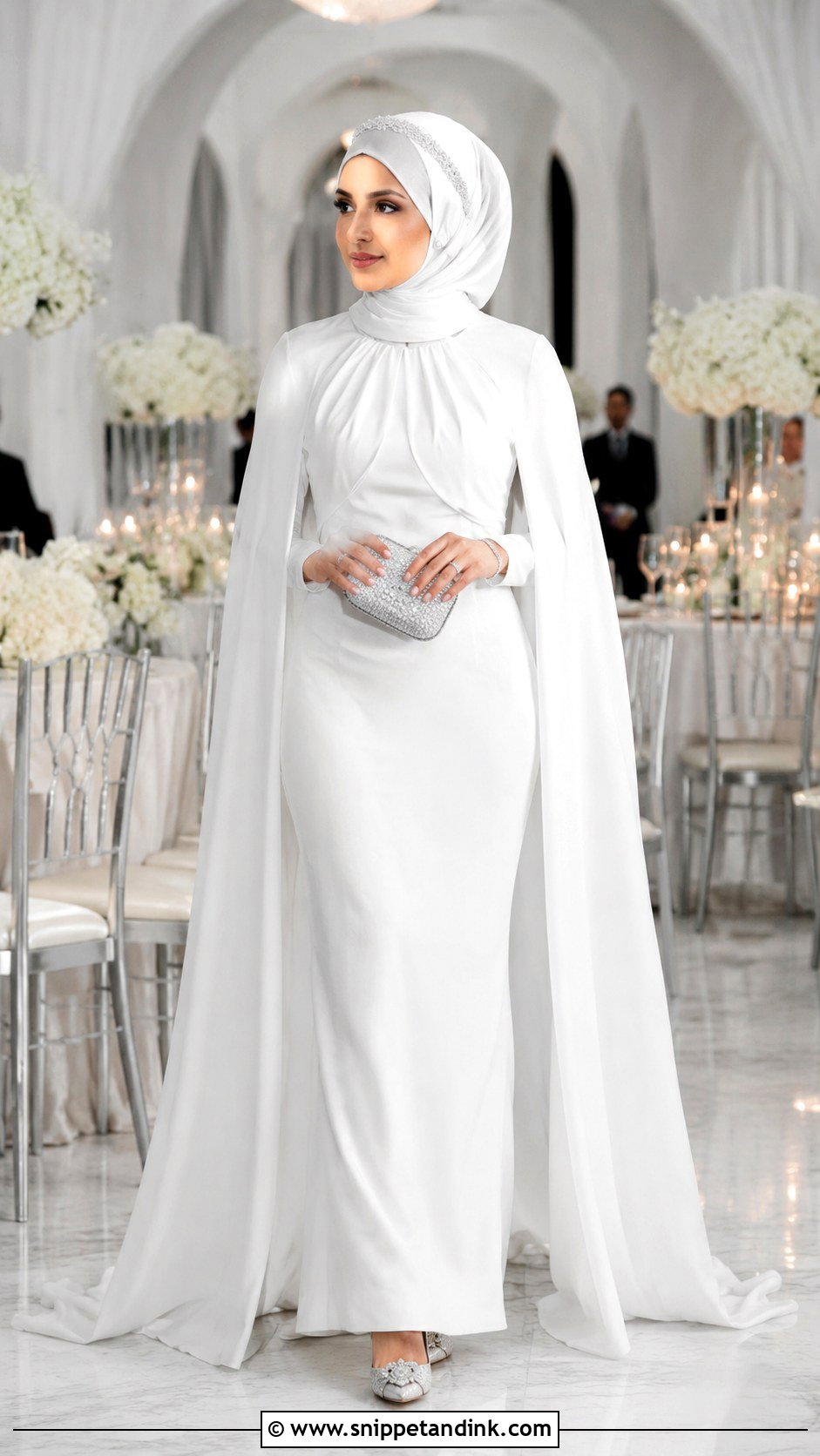 Chiffon Cape Wedding Hijab Outfit - Snippet and Ink - 20 Hijab in Wedding Ideas