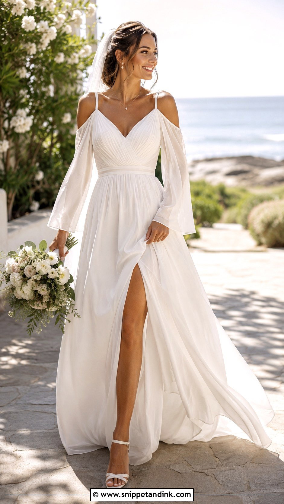 Chiffon Cold Shoulder Wedding Dress - Snippet and Ink - 20 Cold Shoulder Wedding Dress Ideas