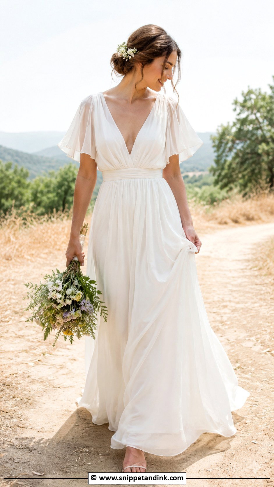 Chiffon Cottagecore Wedding Dress - Snippet and Ink - 30 Cottagecore Wedding Dress Ideas