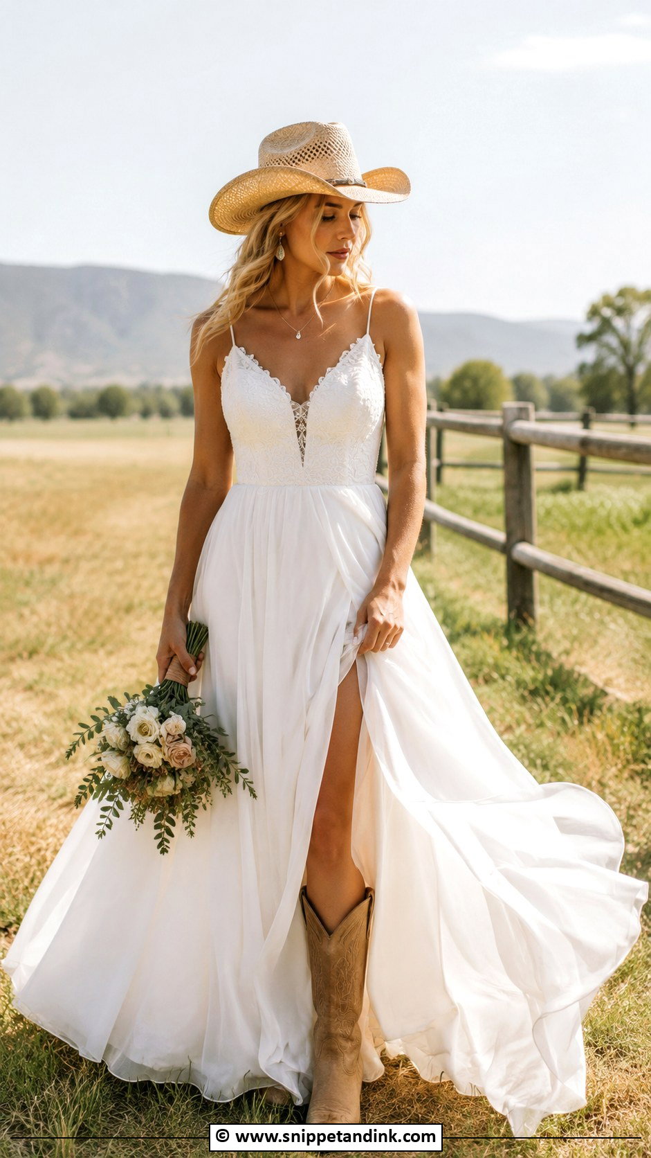 Chiffon Cowgirl Wedding Dress - Snippet and Ink - 30 Cowgirl Wedding Dress Ideas
