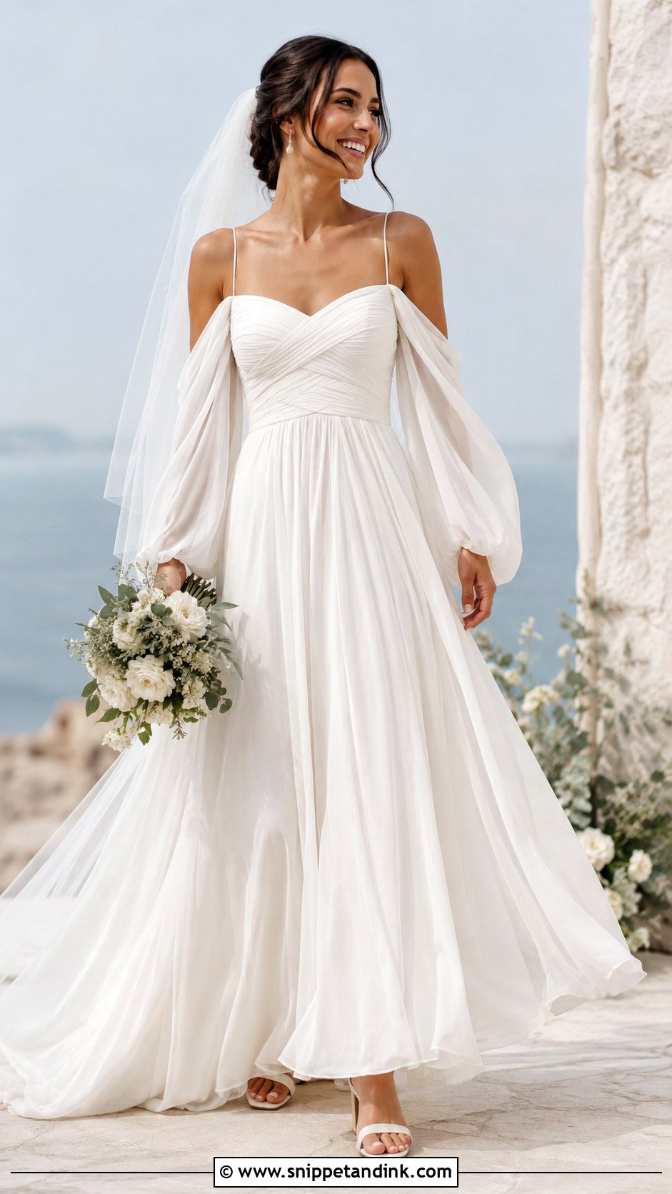 Chiffon Drop Sleeve Wedding Dress - Snippet and Ink - 20 Drop Sleeve Wedding Dress Ideas