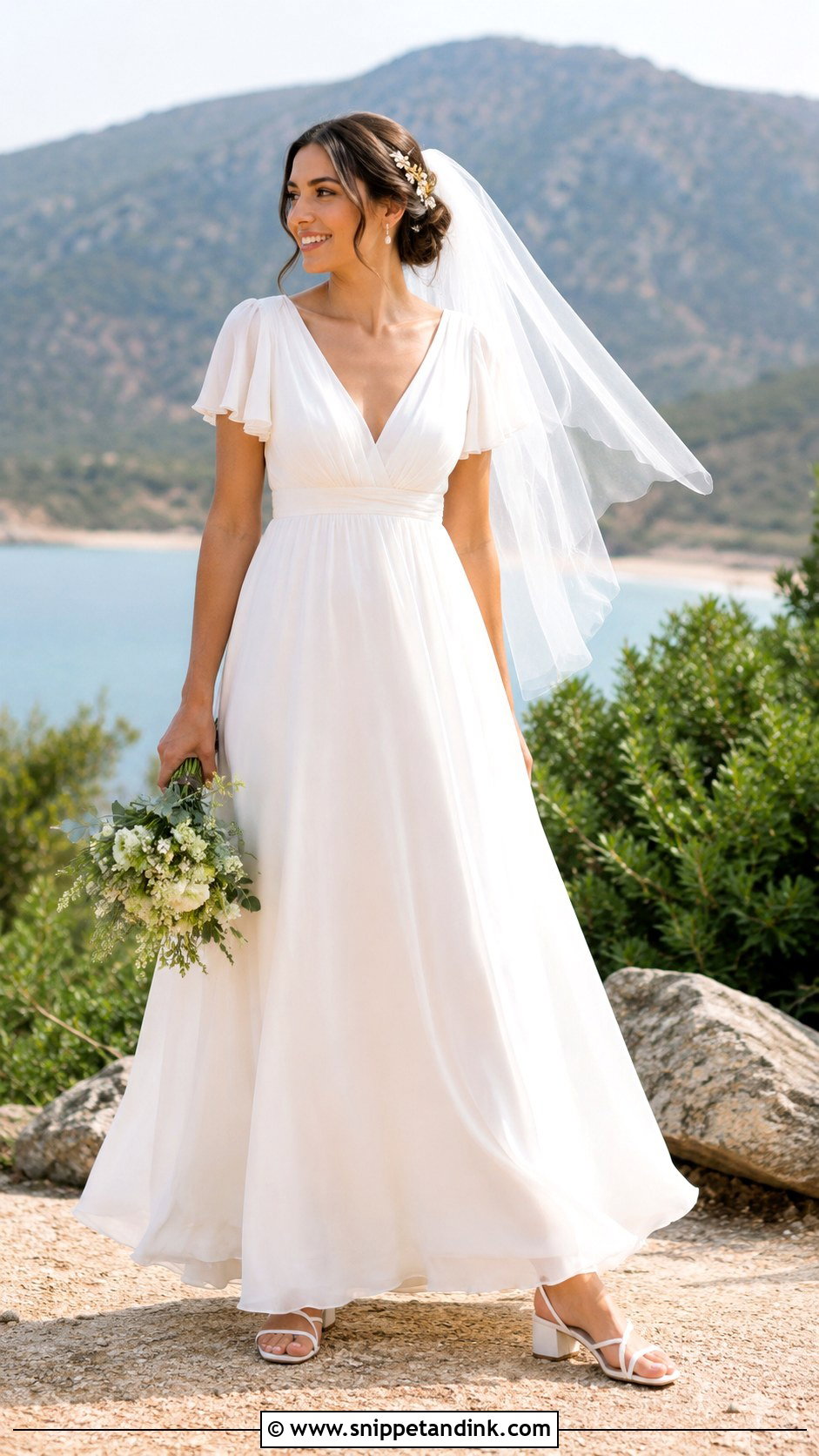 Chiffon Empire Waist Cap Sleeve Wedding Dress - Snippet and Ink - 20 Capped Sleeve Wedding Dress Ideas