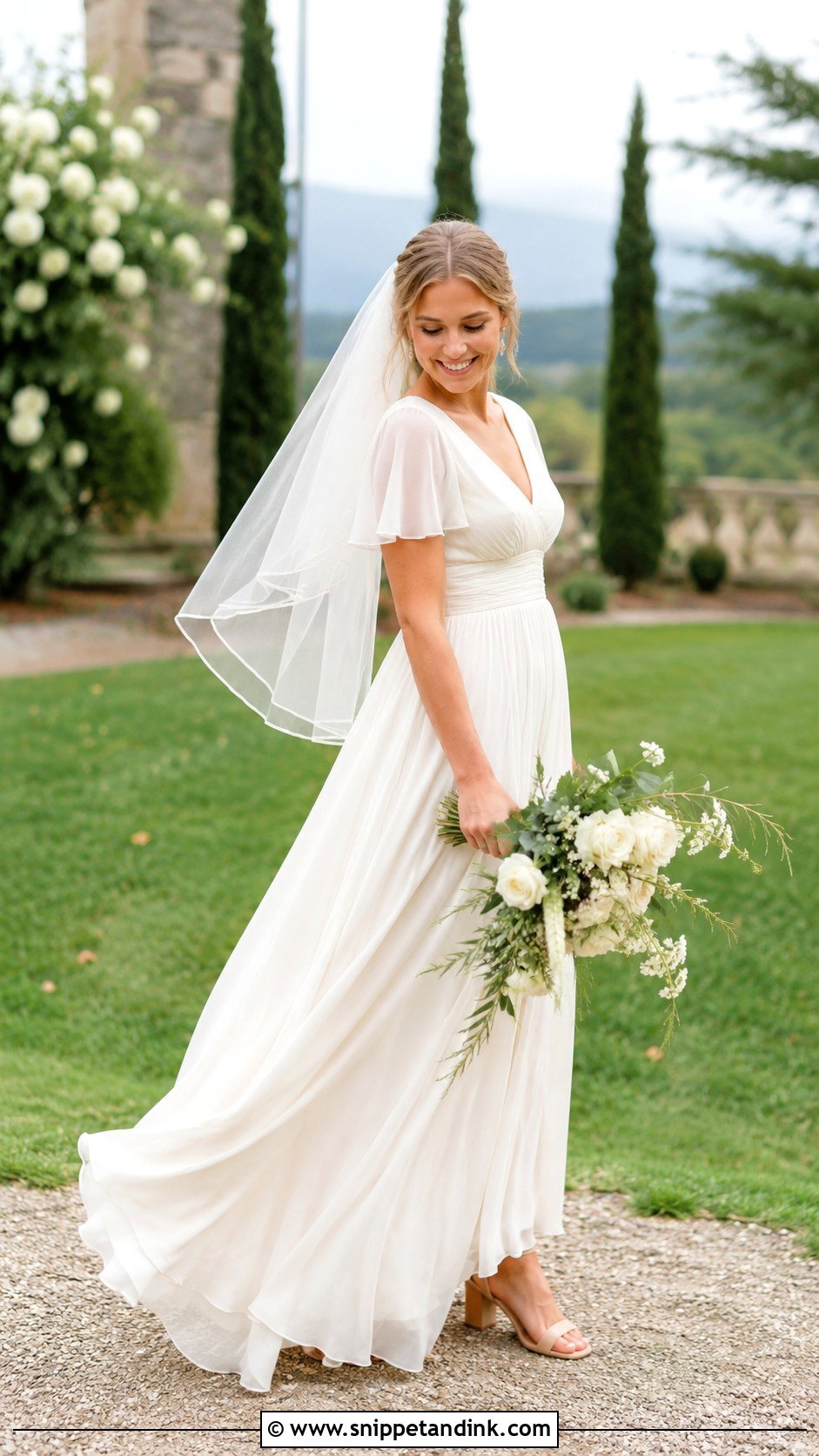 Chiffon Empire Waist Cream Wedding Dress - Snippet and Ink - 20 Cream Wedding Dresses